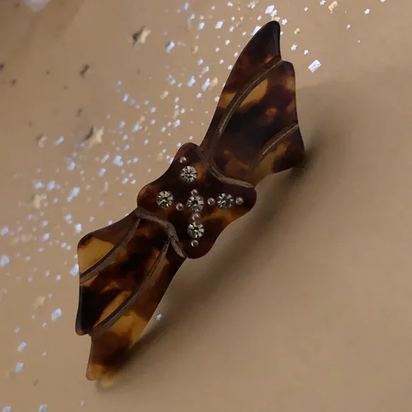 Vintage Brooch - Tortoise Shell Rhinestone Bow, 1950’s - Picture 7 of 8